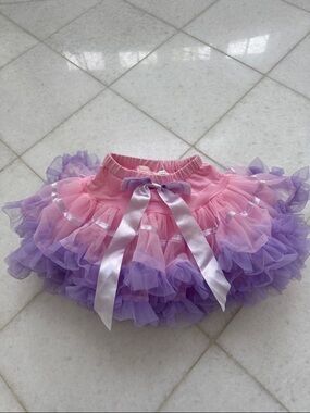 Popatu Pink and Purple Layered Tulle Skirt with Satin Bow, SC, MC